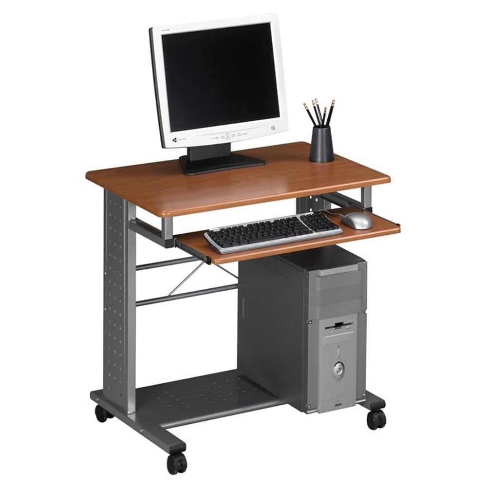 UrbanPro Transitional Mobile Metal Computer Cart - Cherry Finish | Rolling Laptop Desk for Home Office, Dorm & Workspace | Compact & Adjustable Workstation with Wheels