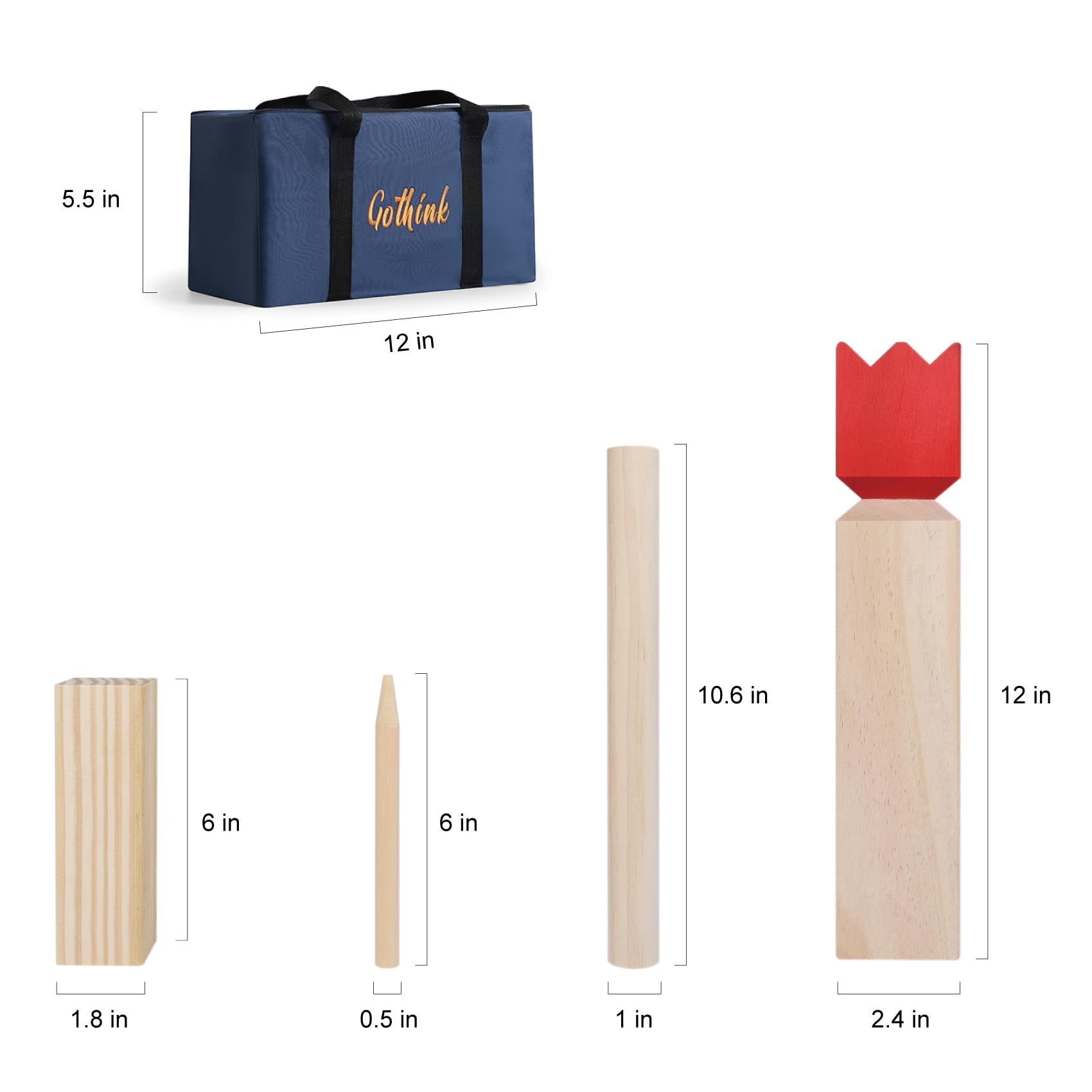 GOTHINK Kubb Yard Game Set - Premium Outdoor Family Game for Adults & Kids, Durable Wooden Blocks with Travel Bag - Perfect for Backyard, Lawn, Beach, Picnics & Camping