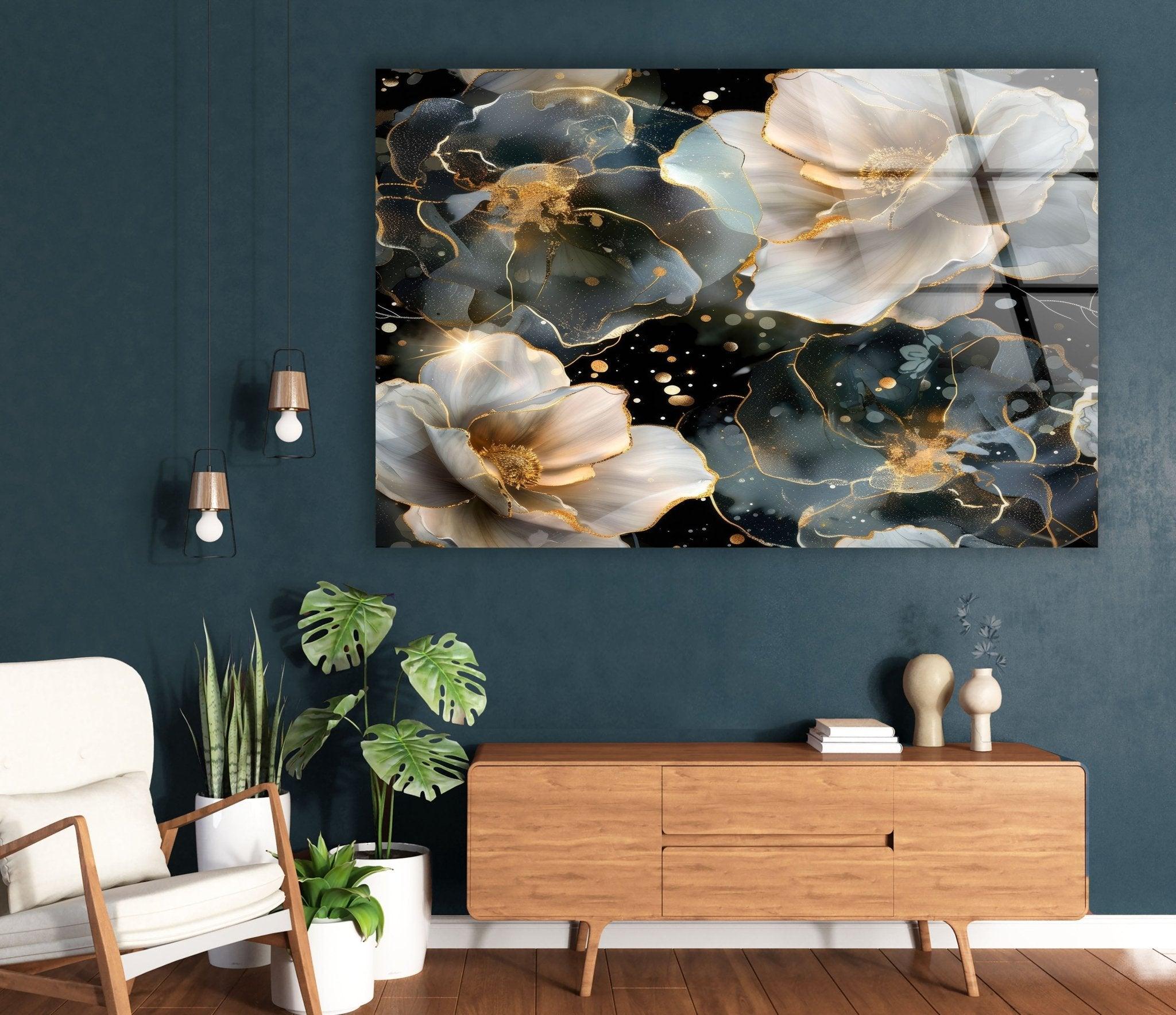 Alcohol Ink Floral Glass Wall Art - Handmade Modern Abstract Painting for Home Decor, Living Room, Bedroom & Office - Unique Gift Idea