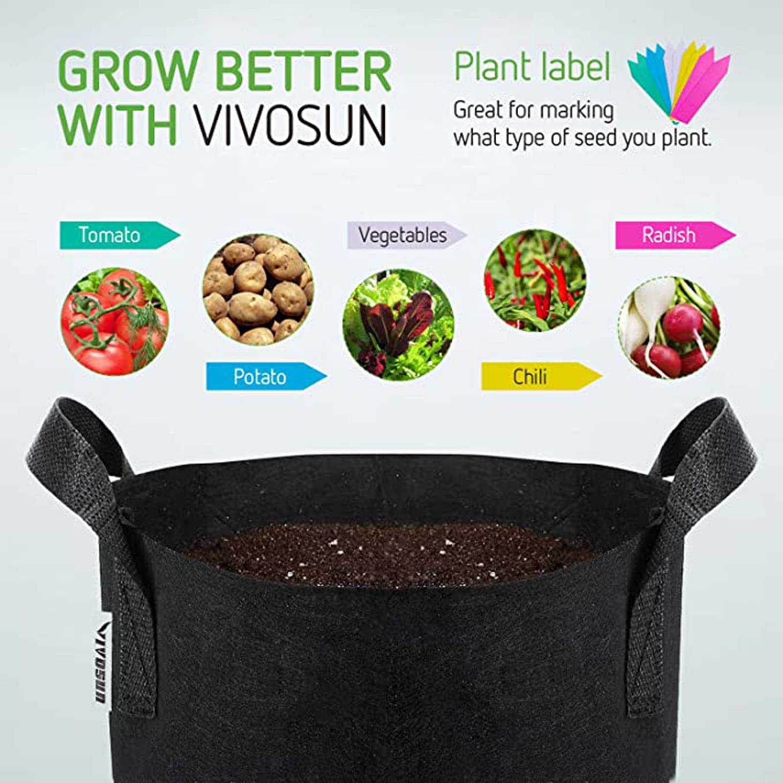 VALINK 5-Pack Heavy Duty Thickened Nonwoven Fabric Grow Bags with Handles - Durable Plant Pots for Vegetables, Flowers & Herbs - Ideal for Indoor/Outdoor Gardening, Balcony & Patio Planting