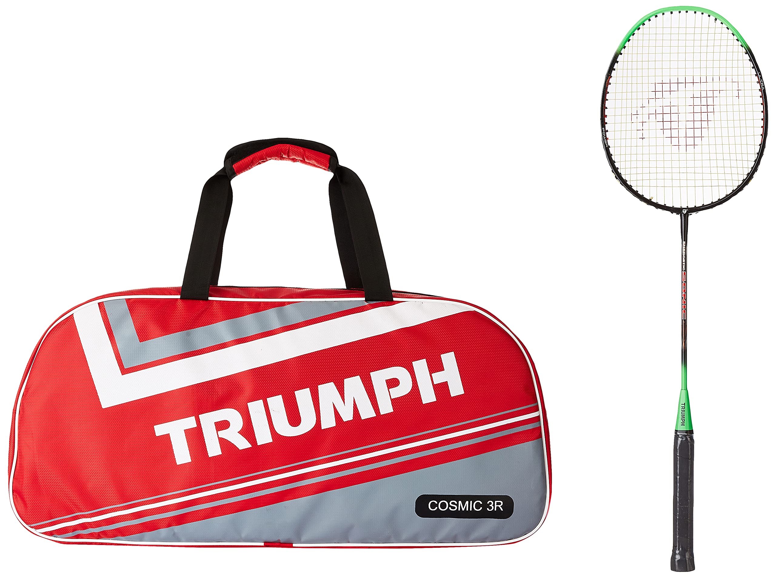 Triumph Sonic Graphite Composite Lightweight Badminton Racket with Cosmic-3R Single Compartment Bag (Grey/Red) - Professional Tournament & Training Equipment for Indoor Sports