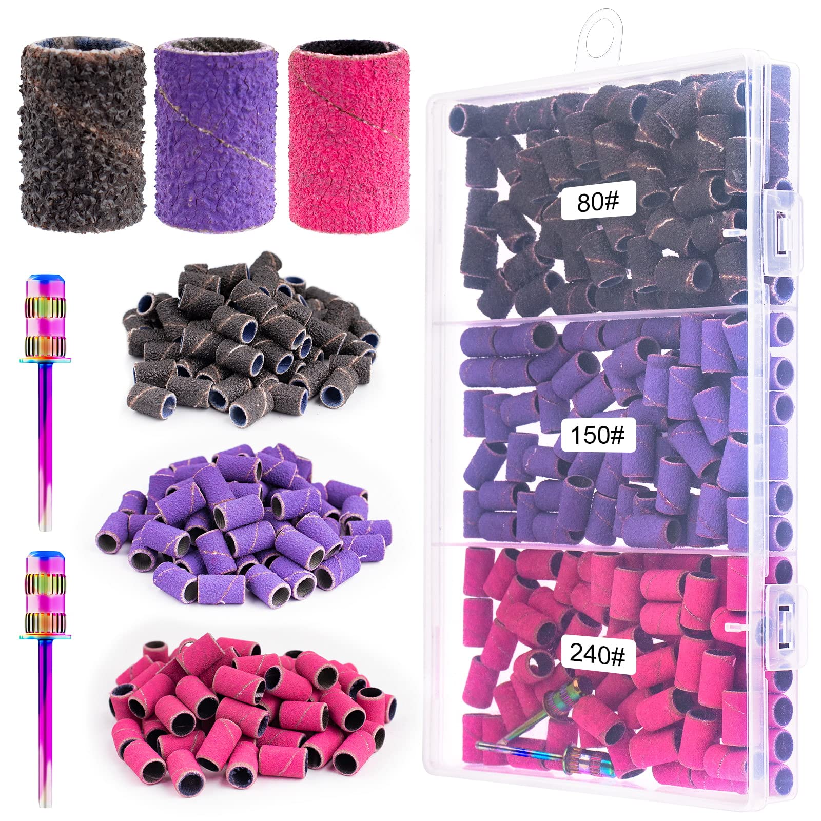 **210 Pcs Sanding Bands for Nail Drill - Coarse/Fine Grit #80 #150 #240 with 3/32