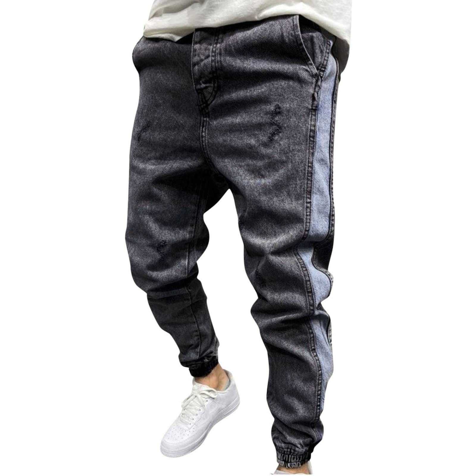 Stacked Jeans for Men - Stretch Slim Fit Denim Pants with Elastic Waist | Hip-Hop Washed Color | Perfect for Casual Wear, Street Style & Everyday Outfits