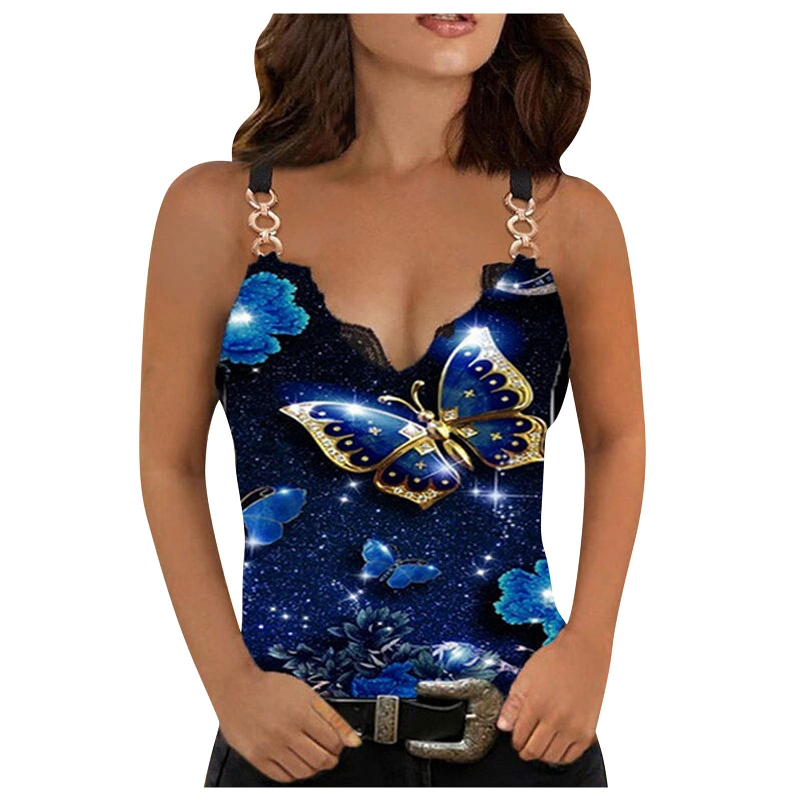 Women's Fashion V-Neck Printed Sleeveless Casual Pullover Top - Heat Gear for Summer, Gym, Workout & Everyday Wear