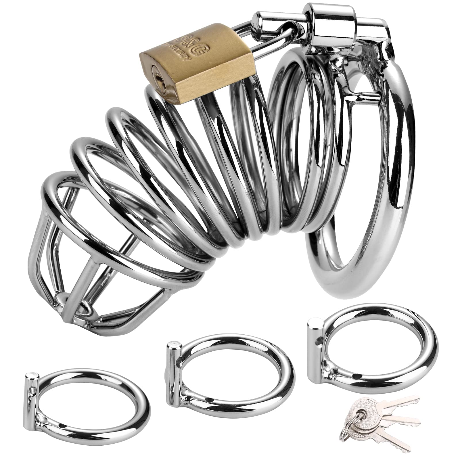 Premium Metal Cock Cage Male Chastity Device with 3 Adjustable Rings & 3 Keys - Secure Locking Sex Toy for BDSM, Couples Play, and Solo Exploration