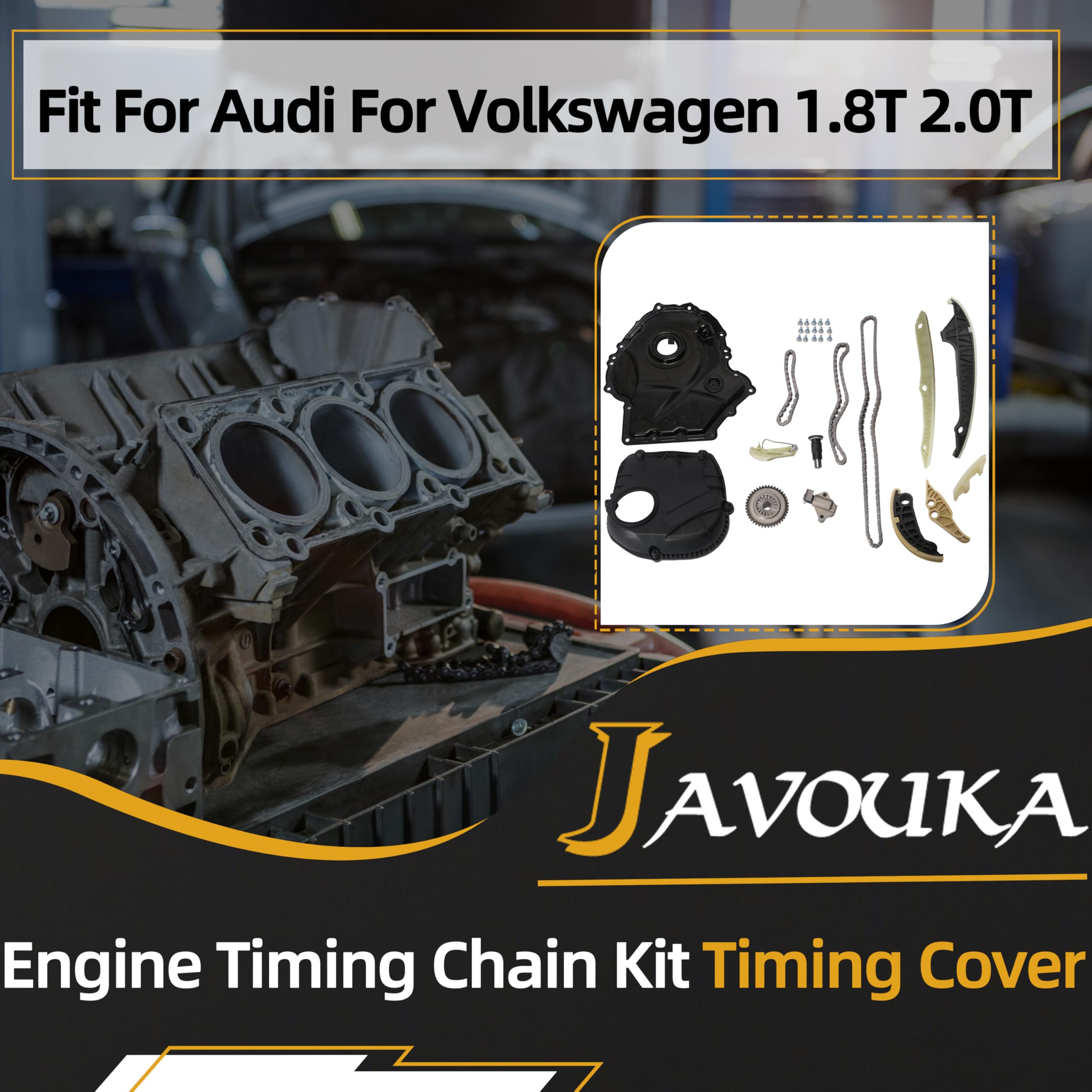 High-Quality EA888 Engine Timing Chain Kit with Cover, Tensioner & Guide Rails - Compatible with Audi A4 A6 Q5 TT & VW Tiguan Passat Jetta GTI Beetle 1.8T 2.0T (2006-2017) - Perfect for Engine Repair & Performance Upgrades
