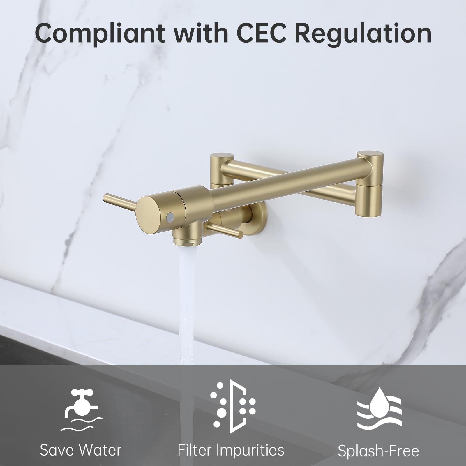 TRJIKAG Brushed Gold Kitchen Faucet with Dual Handles & Swing Arms - Commercial Brass Pot Filler for Sink and Stove - Ideal for Modern Kitchens and Cooking Stations