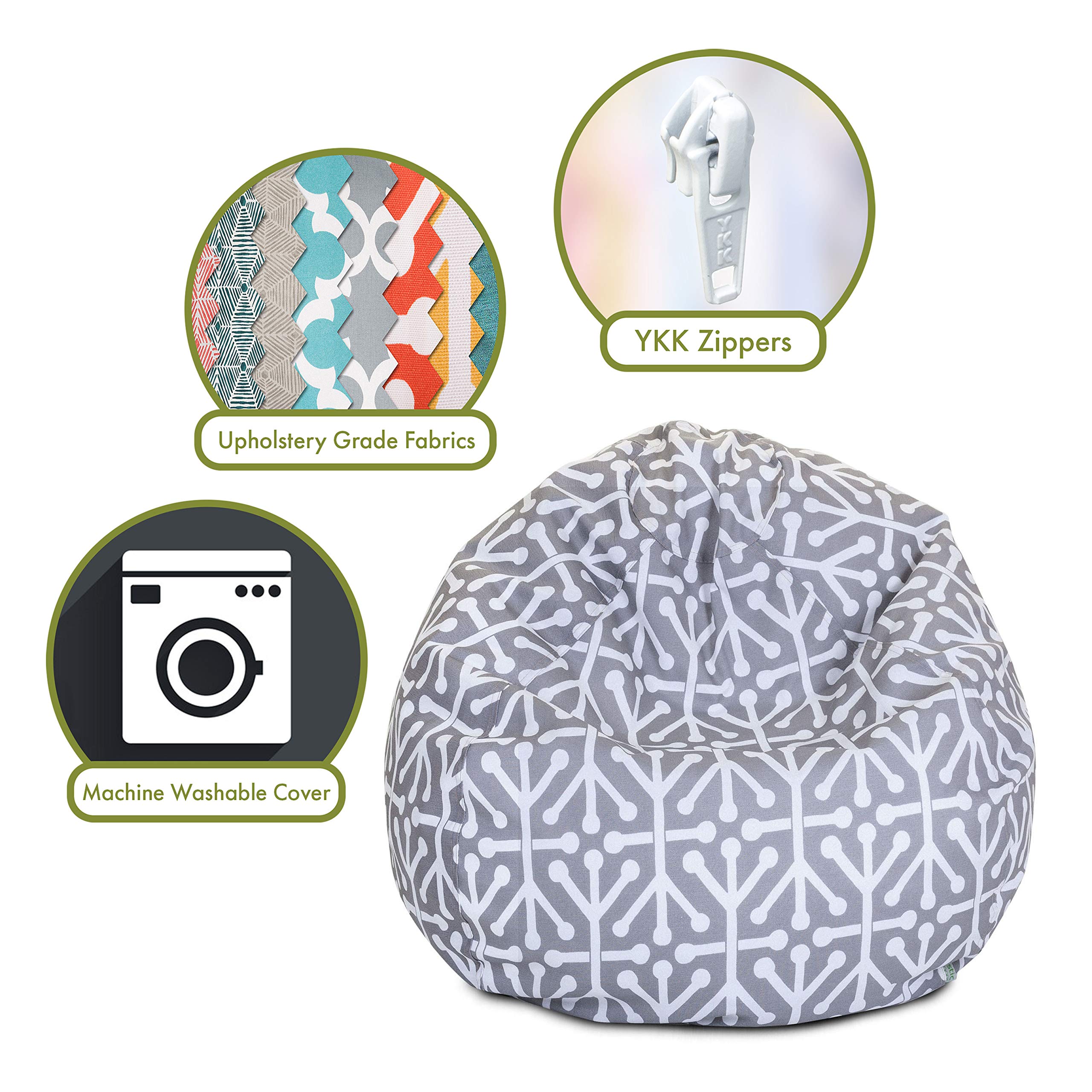 Majestic Home Goods Aruba Small Gray Bean Bag Chair - Perfect for Living Room, Bedroom, Dorm & Kids Play Area