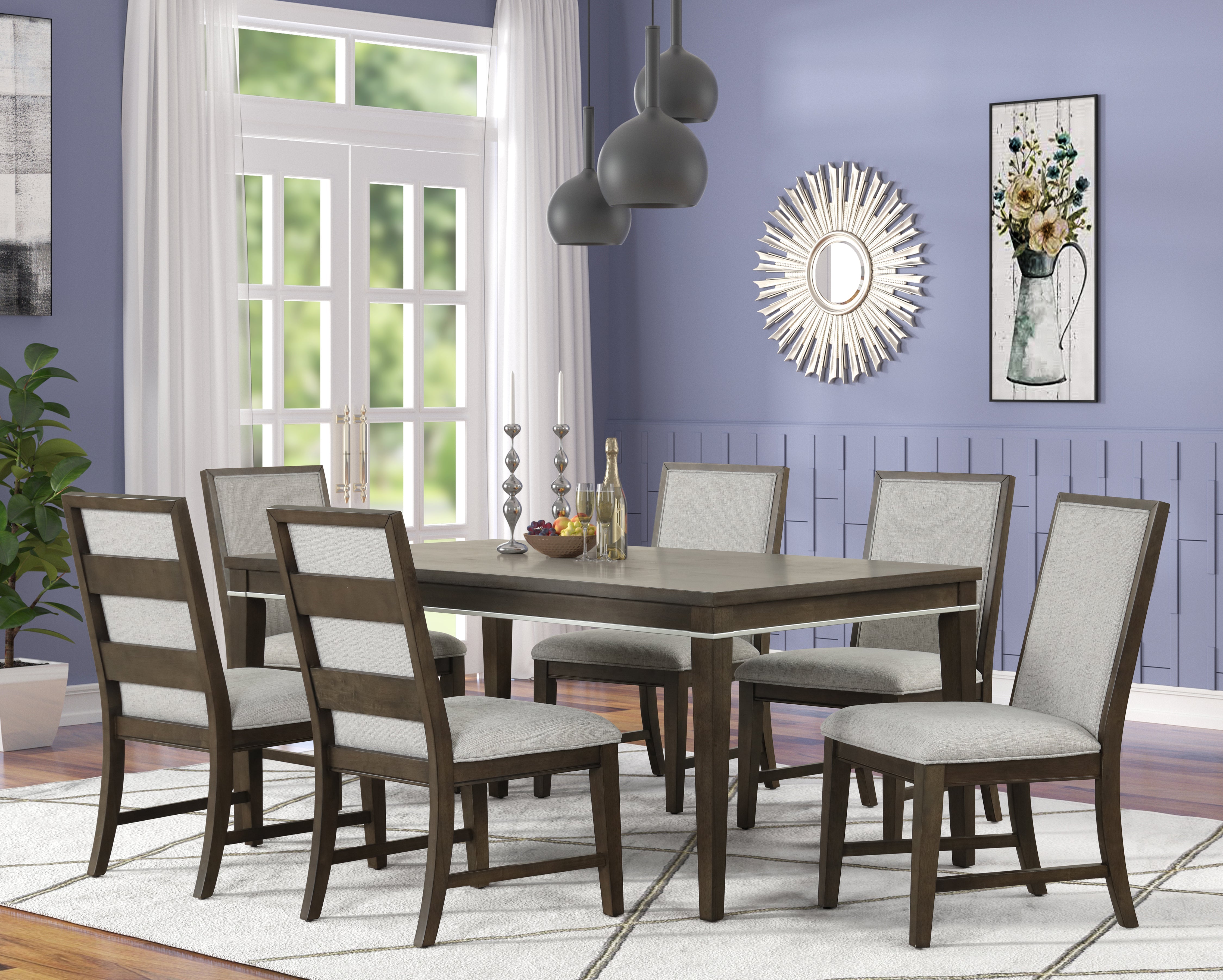 Roundhill Furniture Aberll Wood Dining Room Set - 6-Piece Gray Table & Chairs for Family Meals & Entertaining
