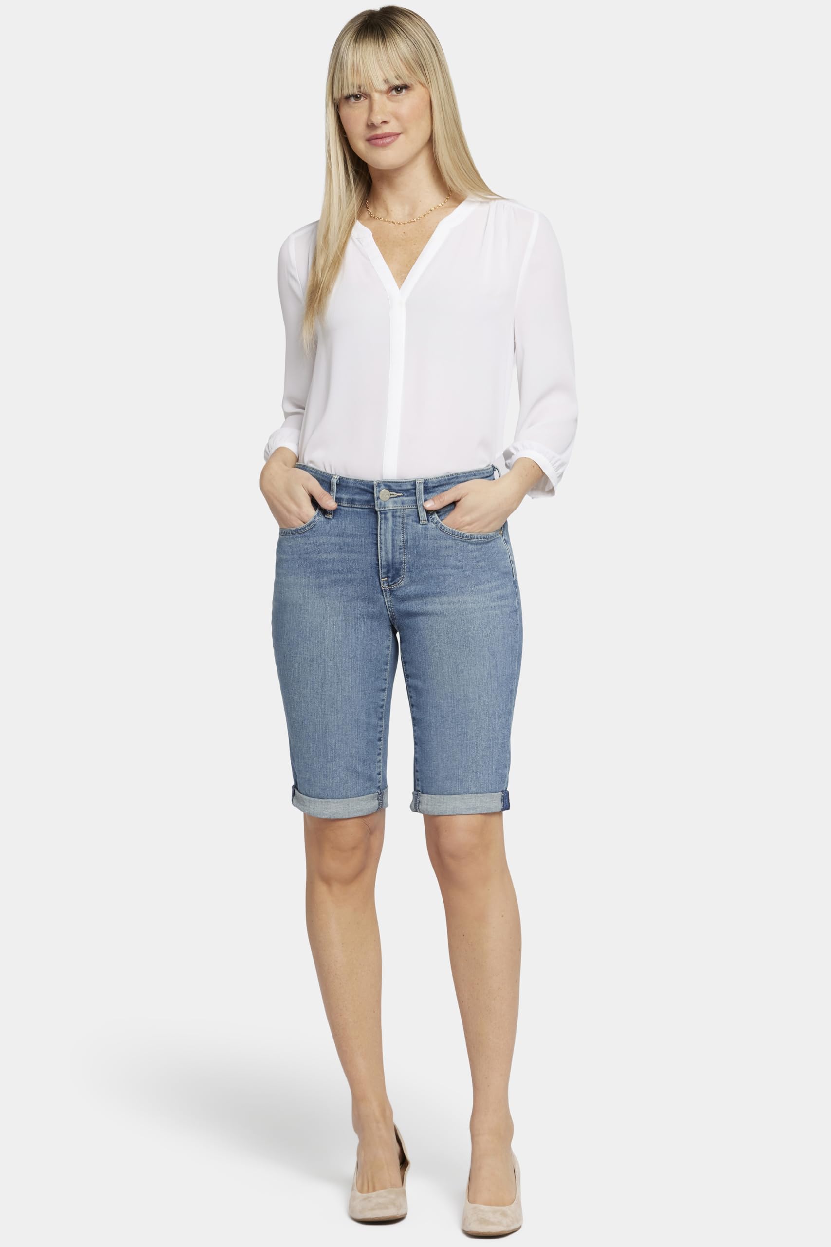 NYDJ Women's Briella Roll Cuff Jean - Slimming Denim Shorts for Women, High Waist Long Shorts | Perfect for Summer Outfits, Casual Wear & Beach Vacations