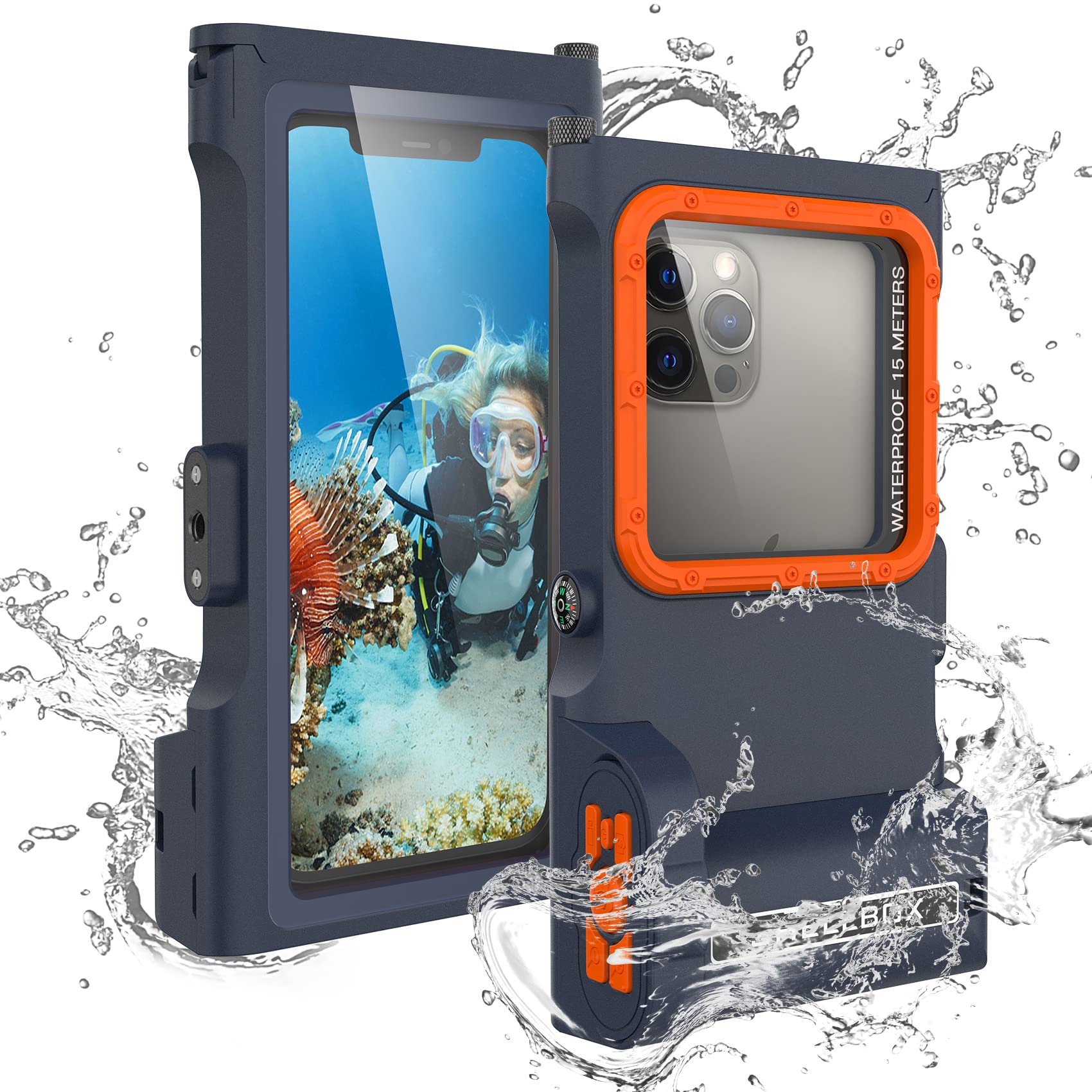 50ft/15m Waterproof Phone Case with Bluetooth Remote - Universal Underwater Diving Case for iPhone & Android (Orange) - Perfect for Surfing, Swimming, Snorkeling & Deep Sea Adventures