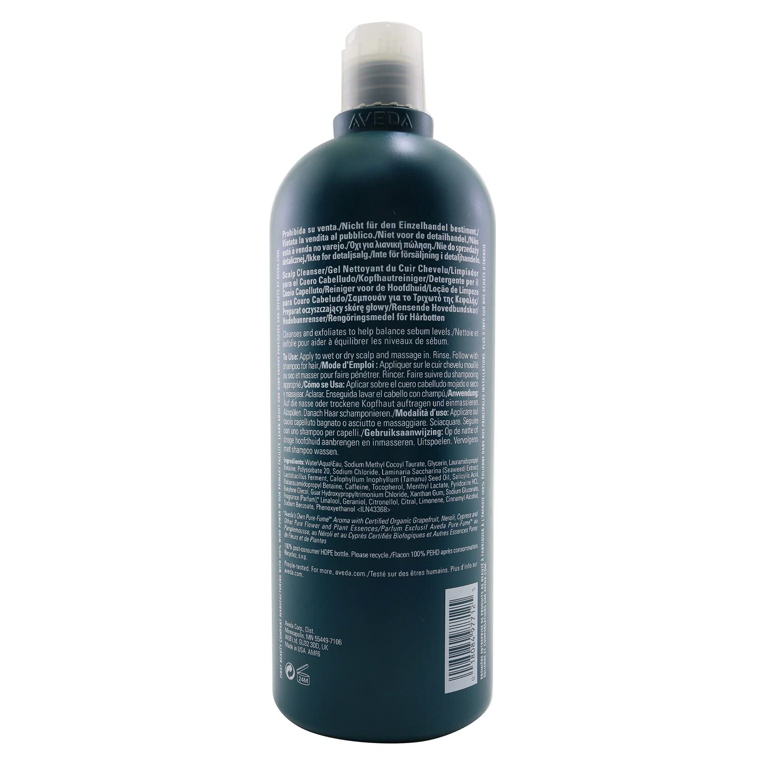 Aveda Pramasana Purifying Scalp Cleanser 33.8 oz (1 Liter) - Deep Cleansing Shampoo for Dry & Oily Scalp - Vegan & Sulfate-Free Hair Care for Men & Women - Perfect for Daily Use & Scalp Detox
