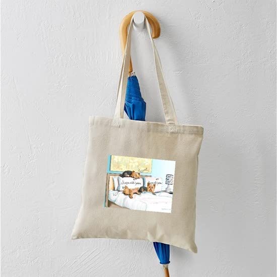 Sleeps With Yorkies Tote Bag - Natural Canvas Reusable Shopping Bag for Women | Eco-Friendly Grocery Tote for Dog Lovers, Pet Owners & Yorkie Fans | Perfect for Shopping, Beach Trips & Daily Use