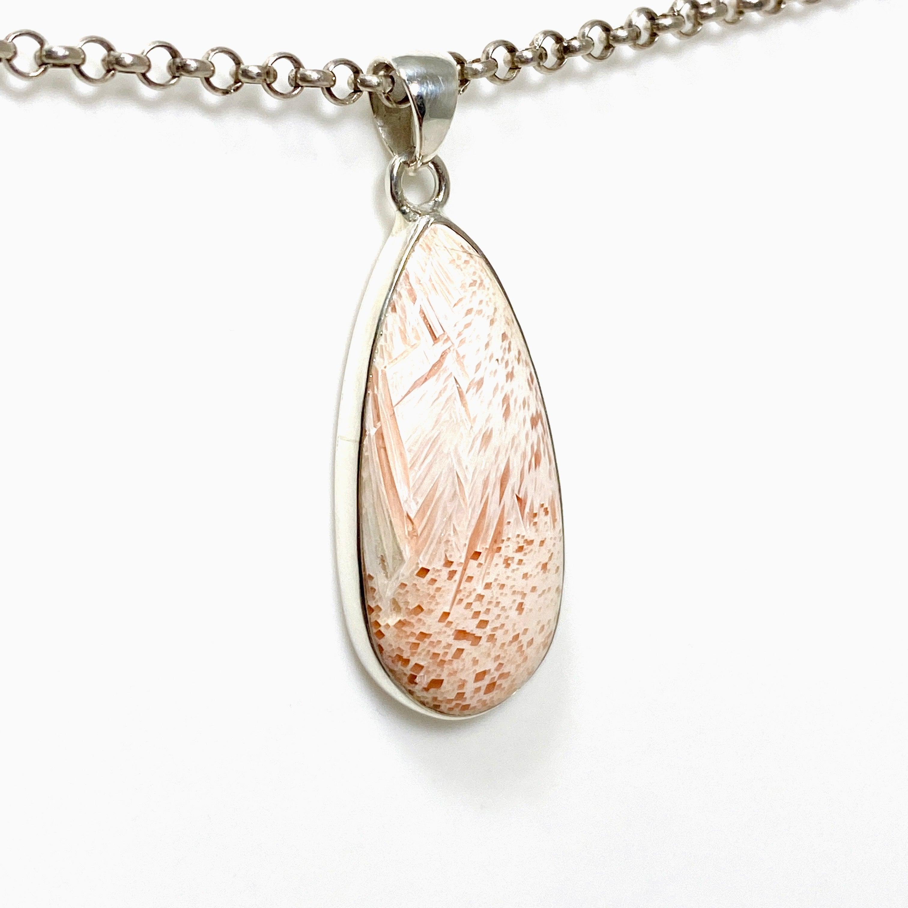 Natural Peach Scolecite Teardrop Pendant Necklace KPGJ4520 - Healing Crystal Jewelry for Meditation, Energy Balancing & Spiritual Gifts