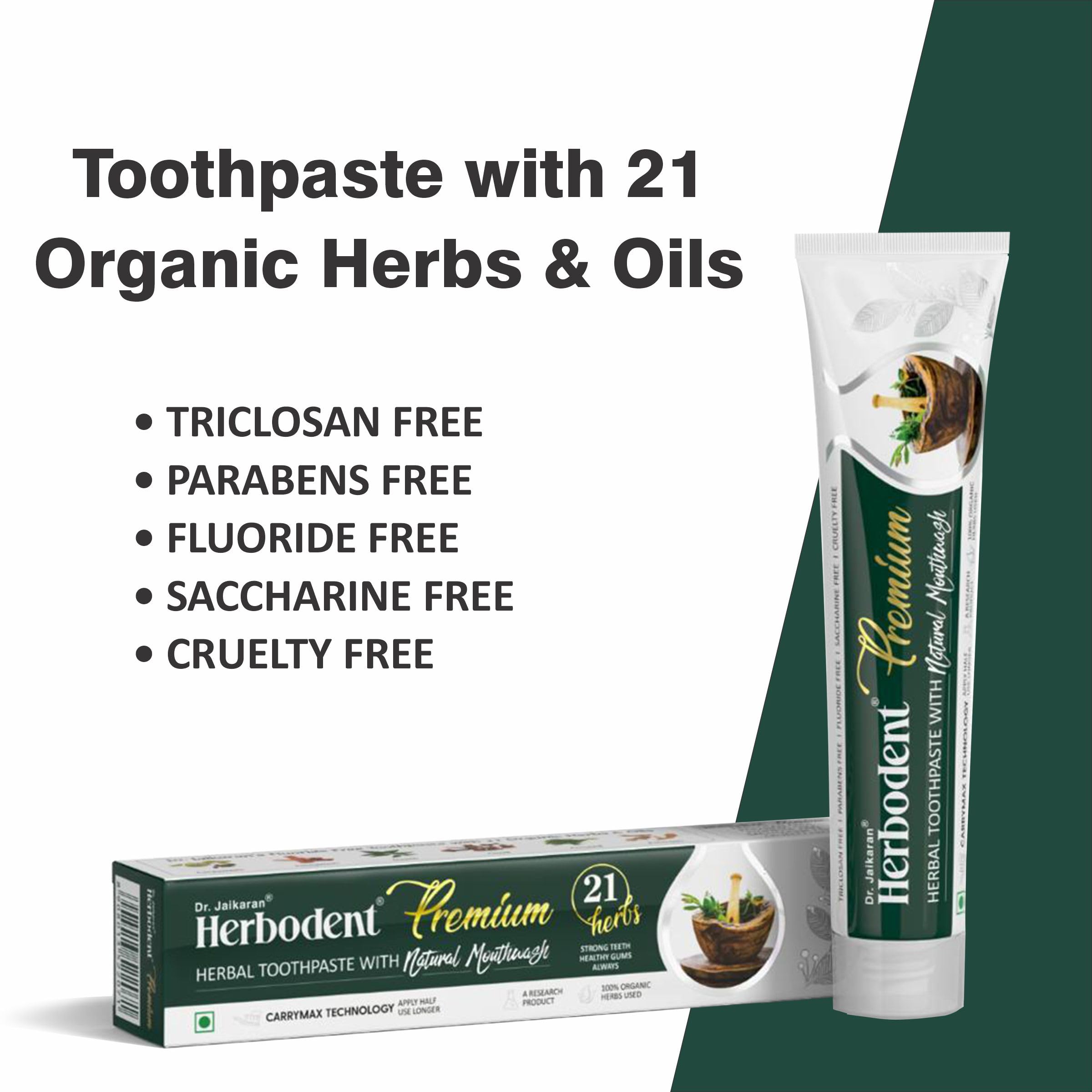 Herbodent® Premium Herbal Toothpaste - 5.82 Oz (Pack of 1) | Natural Toothpaste with 21 Herbs for Strong Teeth & Healthy Gums | Neem, Clove, Cinnamon & Cardamom | Fluoride-Free, Paraben-Free, Saccharin-Free | Ideal for Daily Oral Care & Sensitive Teeth