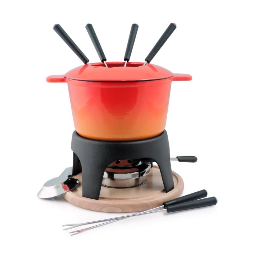 Premium Swissmar Sierra 11-Piece Cast Iron Fondue Set - Orange | Perfect for Parties, Romantic Dinners & Family Gatherings | Durable & Elegant Cheese or Chocolate Fondue Pot