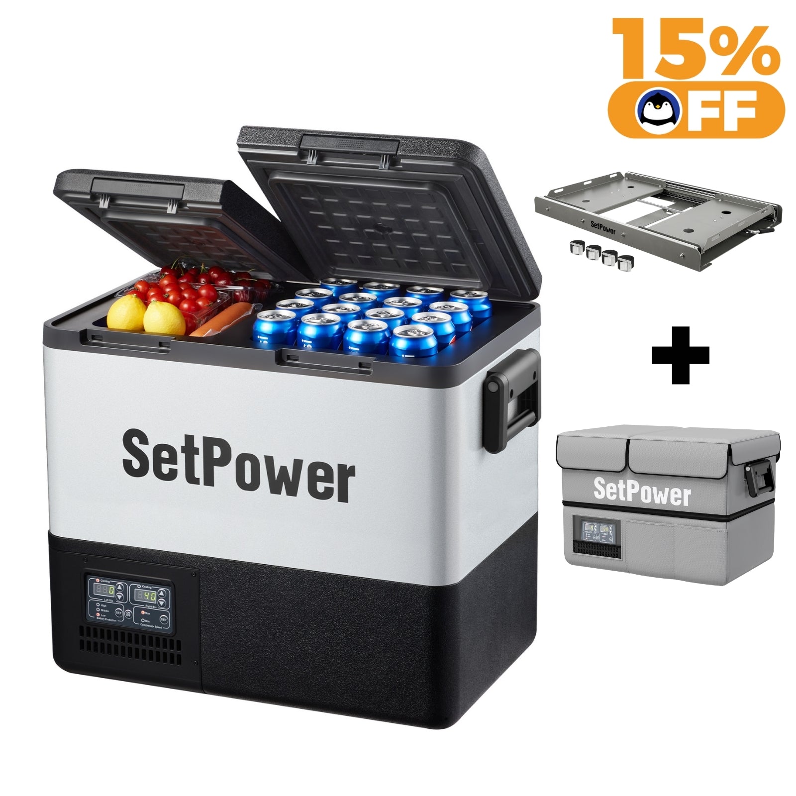 Setpower PT55 58Qt 12V Portable Car Refrigerator Freezer - Energy Efficient Low Power Consumption for Camping, Road Trips & RV Adventures