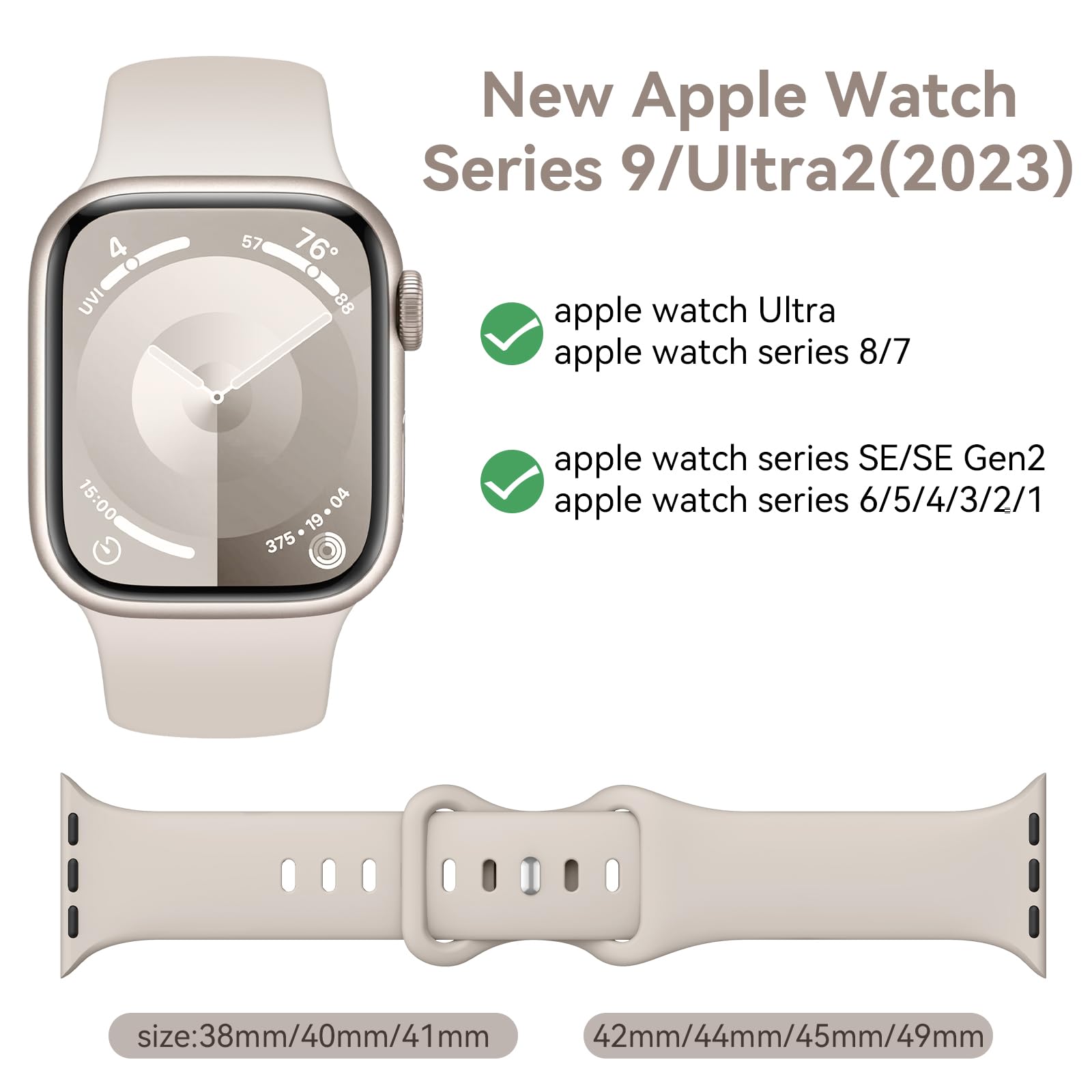 Premium Soft Silicone Sport Bands Compatible with Apple Watch 40mm 38mm 41mm 42mm 44mm 45mm 49mm - Replacement Strap for iWatch Ultra 2, SE, Series 9/8/7/6/5/4/3/2/1 - Unisex Design for Men & Women - Perfect for Workouts, Running & Everyday Wear
