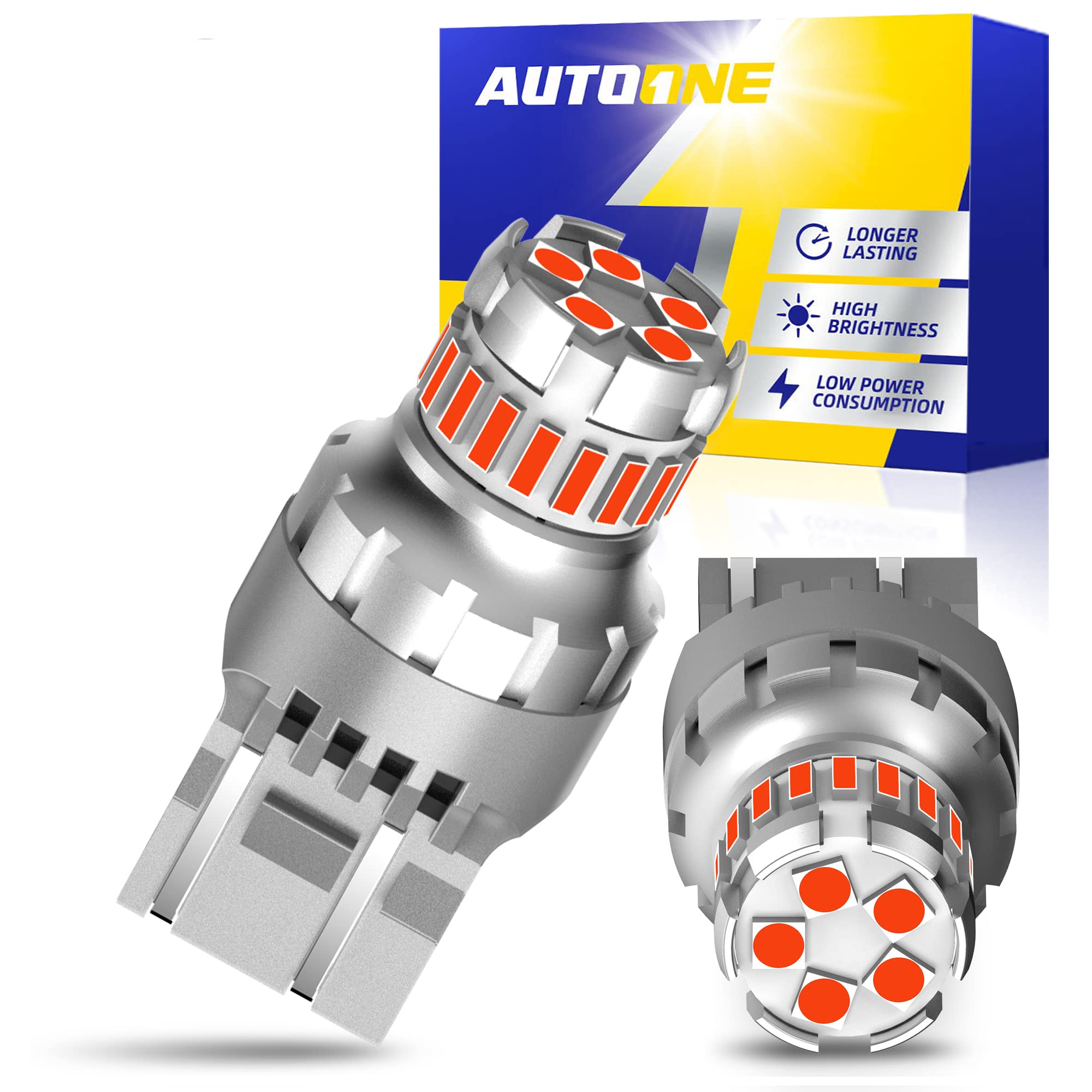 AUTOONE 7440 7443 LED Strobe Brake Light Bulb Red - 2800LM Flashing Strobe Blinking LED Tail Light Bulbs for T20 W21W 7441 7444 7443R - 300% Brighter Canbus Ready Plug and Play LED Stop Bulbs - Pack of 2 - Perfect for Car, Truck, Motorcycle Safety & Customization
