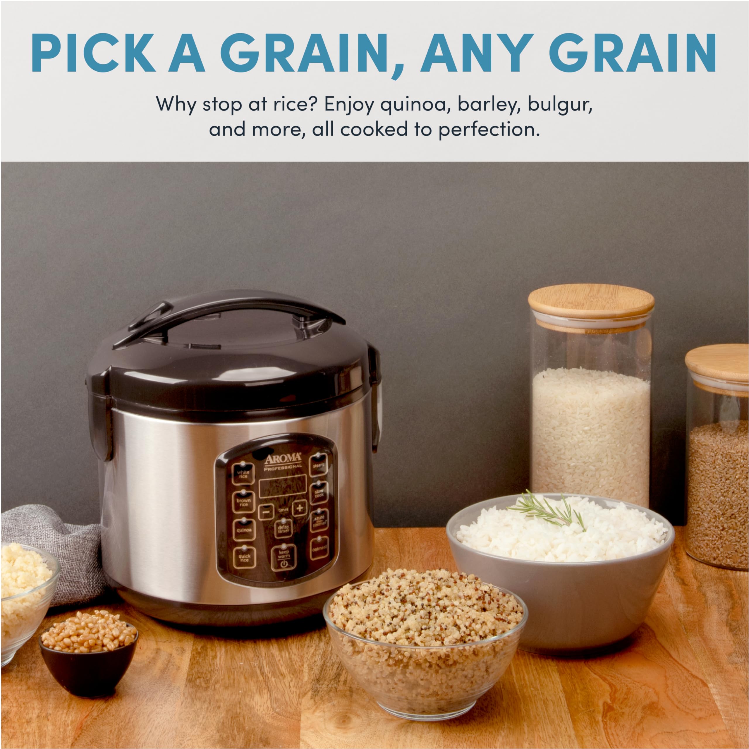 AROMA Professional Digital Rice Cooker & Multicooker - 4-Cup (Uncooked) / 8-Cup (Cooked) Capacity - Slow Cooker, Steamer & Oatmeal Maker with Auto Keep Warm - 2 Qt Stainless Steel Pot - Perfect for Home Cooking, Meal Prep & Healthy Eating - Model ARC-954SBD