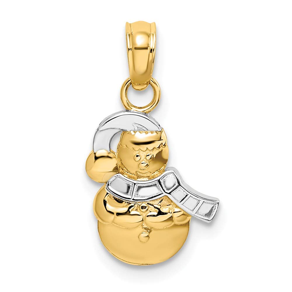 14K Yellow Gold Two-Tone Snowman Charm Pendant for Scarf & Hat - 15mm x 9mm - Perfect for Winter Jewelry, Christmas Gifts & Holiday Fashion Accessories