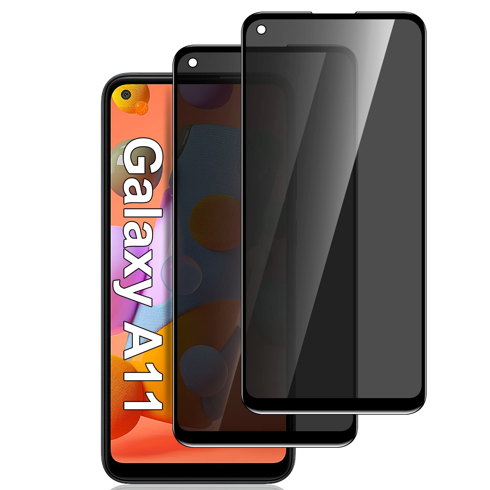 2 Pack Samsung Galaxy A11 Privacy Screen Protector - Full Coverage Anti-Spy Tempered Glass, Anti-Scratch & Case Friendly (Black) - Perfect for Privacy Protection in Public Places & Offices
