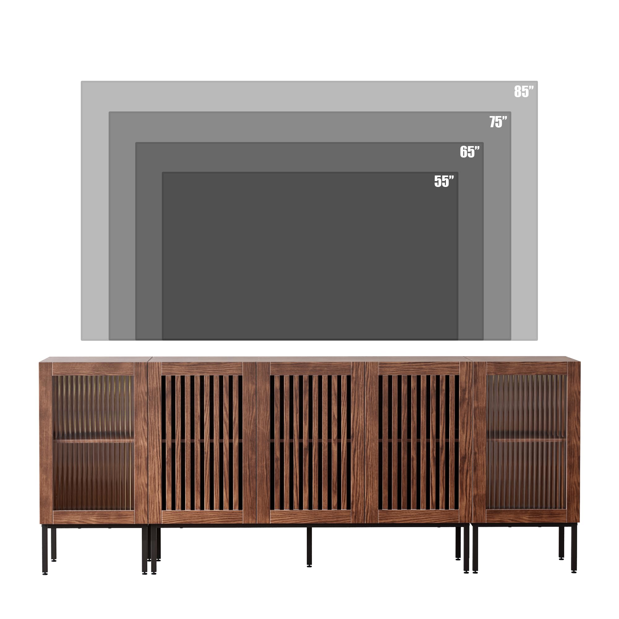 Rustic Farmhouse TV Stand for 85 Inch TVs - Solid Wood Entertainment Center with Storage Cabinets & Glass Doors - Media Console for Living Room, Bedroom, Home Theater - Espresso Brown Finish - Perfect for Modern & Traditional Home Decor