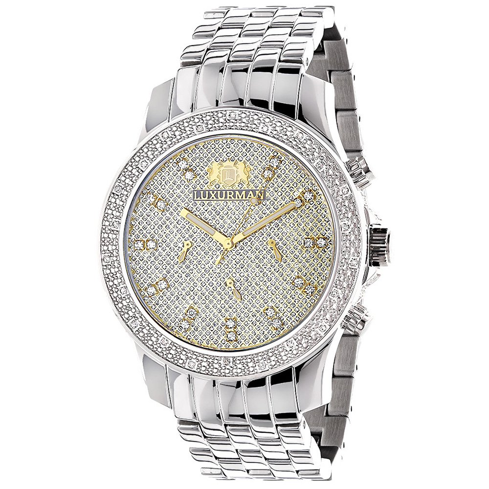 Luxurman Men's Diamond Watch - 0.25ct Genuine Diamond Wristwatch for Men - Luxury Dress Watch for Business, Formal Events & Special Occasions
