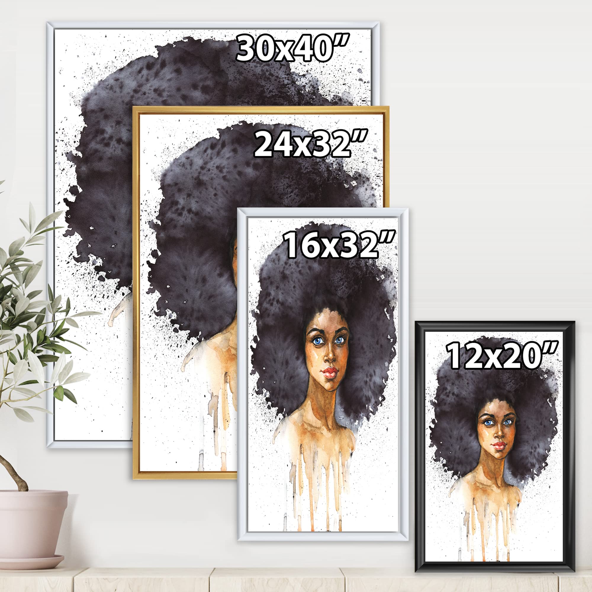 Modern Framed Canvas Wall Art - African American Woman Portrait X - Home & Office Decor - Perfect for Living Room, Bedroom or Office Wall Decor