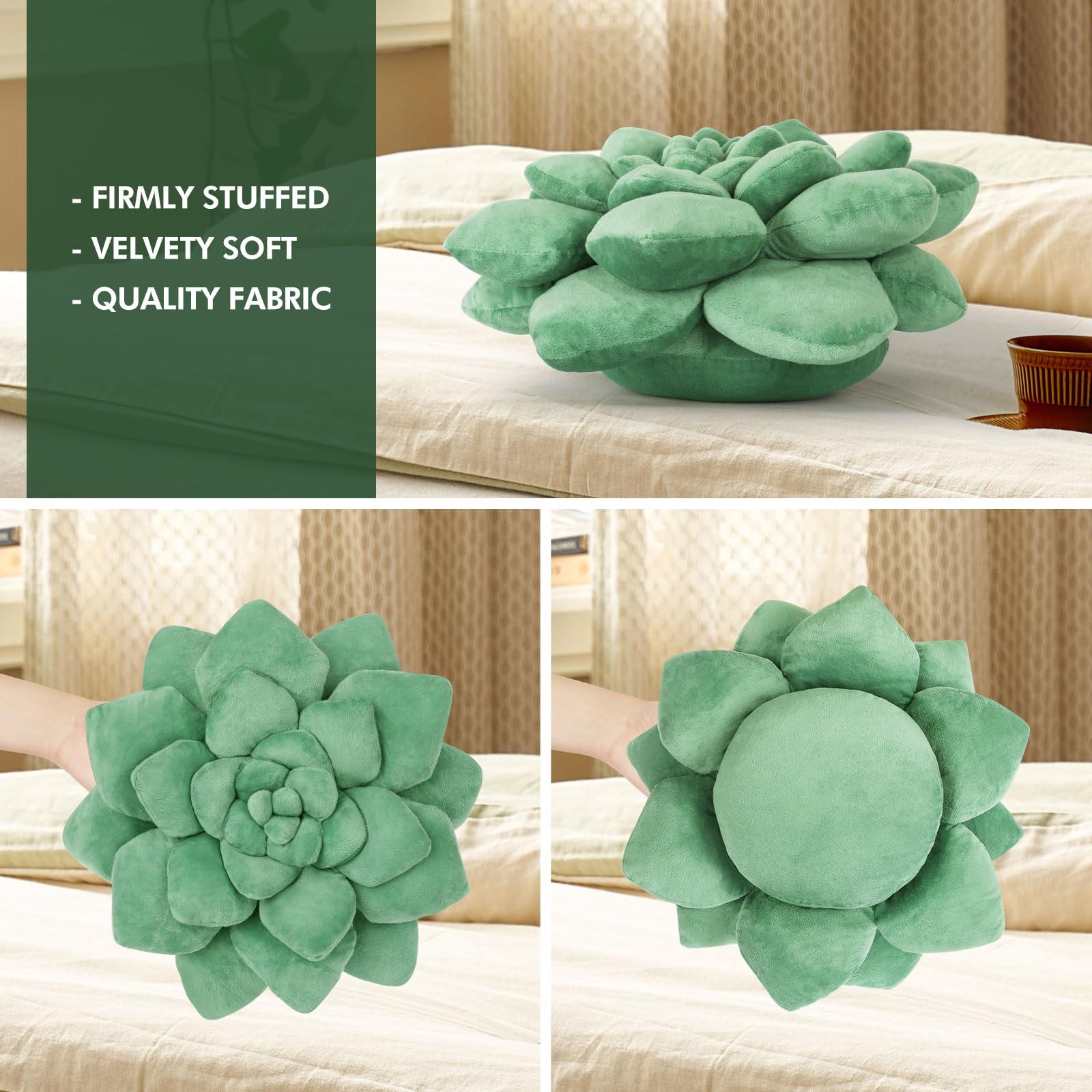 3D Succulent Shaped Pillow - 13.8'' Soft Plush Flower Cushion for Bedroom Decor, Home & Office - Unique Green Plant-Shaped Throw Pillow for Sofa, Chair, Dorm Room - Perfect Gift for Plant Lovers