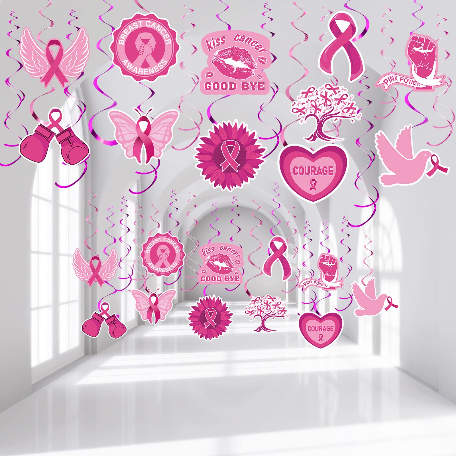 51-Piece Pink Breast Cancer Awareness Party Decorations Set - Hanging Swirls, Paper Ribbons & Ceiling Streamers for Wall & Home Decor - Perfect for Breast Cancer Awareness Month Events, Fundraisers & Support Gatherings