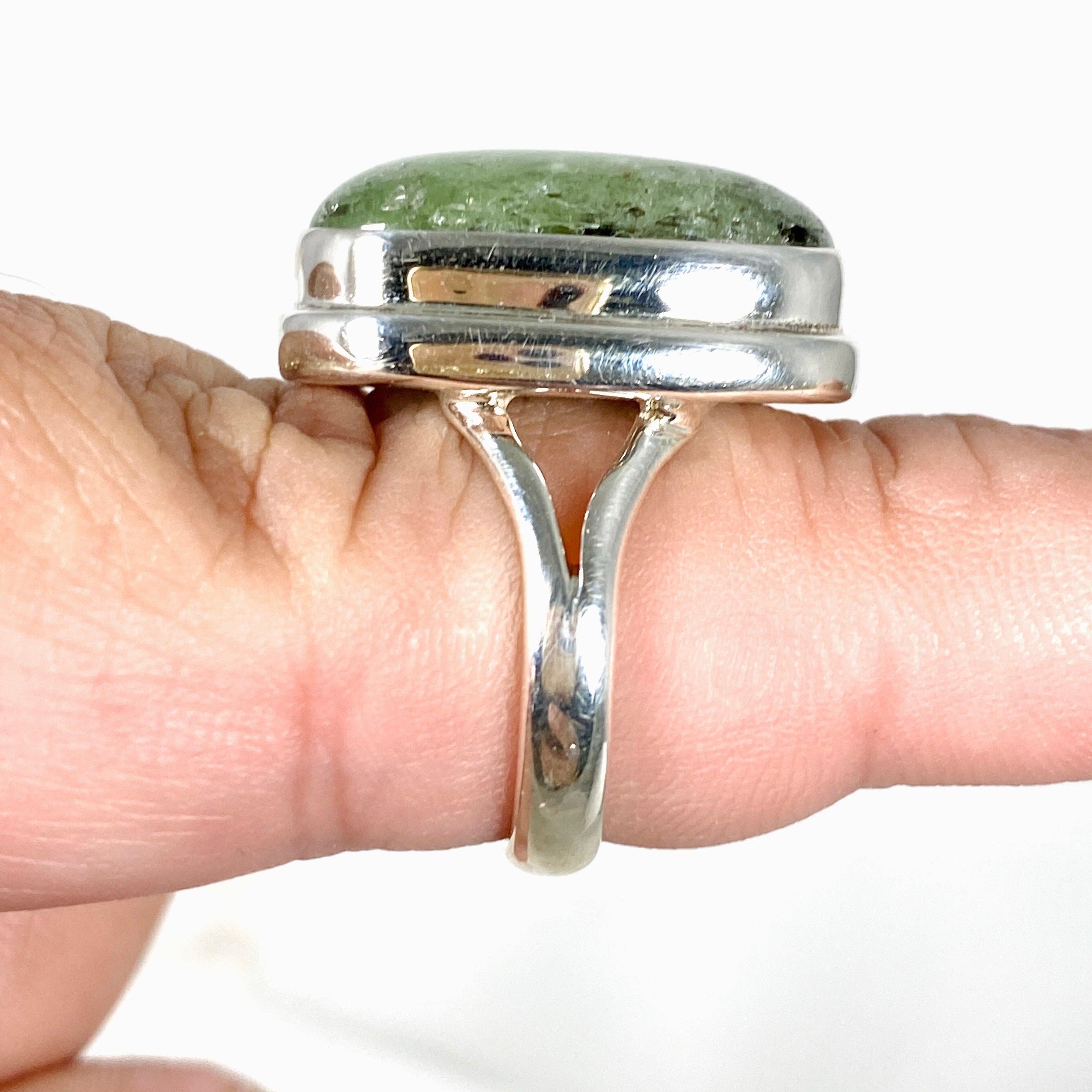 Natural Green Kyanite Oval Ring Size 7 - Handmade Sterling Silver Jewelry for Women - Perfect for Meditation, Healing & Spiritual Practices