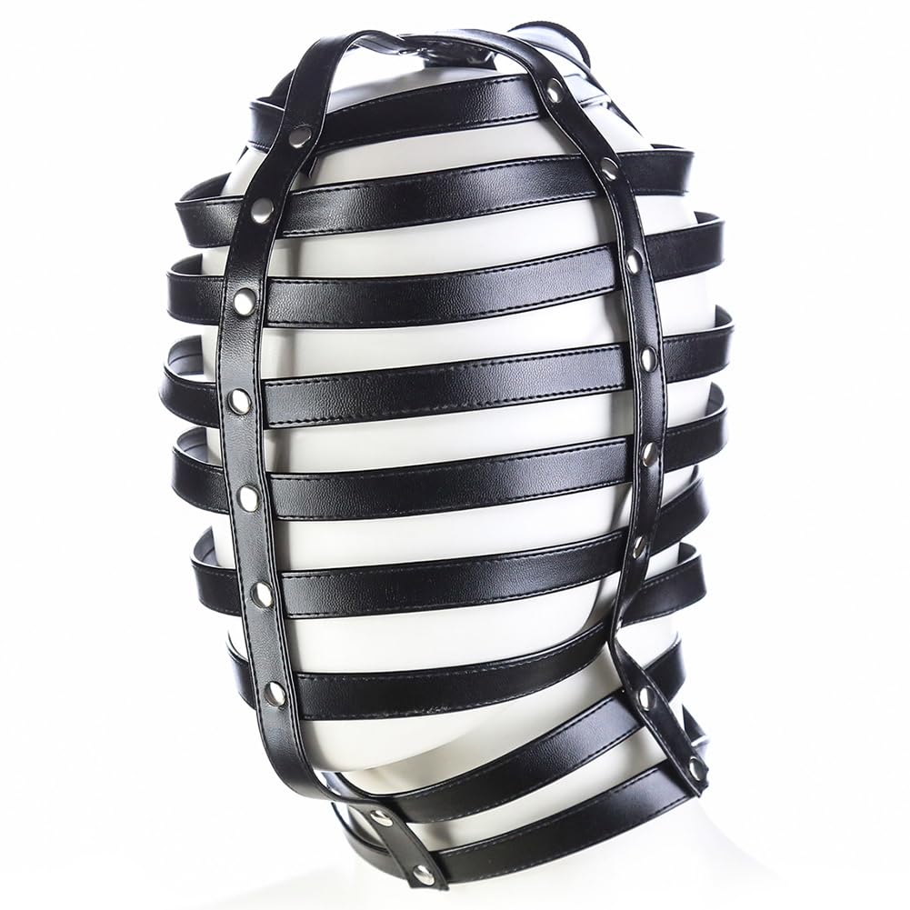 BDSM Adjustable Leather Bondage Mask for Adults - Fetish SM Cosplay, Masquerade Head Mask for Men & Women - Perfect for Role Play, Spicing Up Relationships & Sensual Exploration