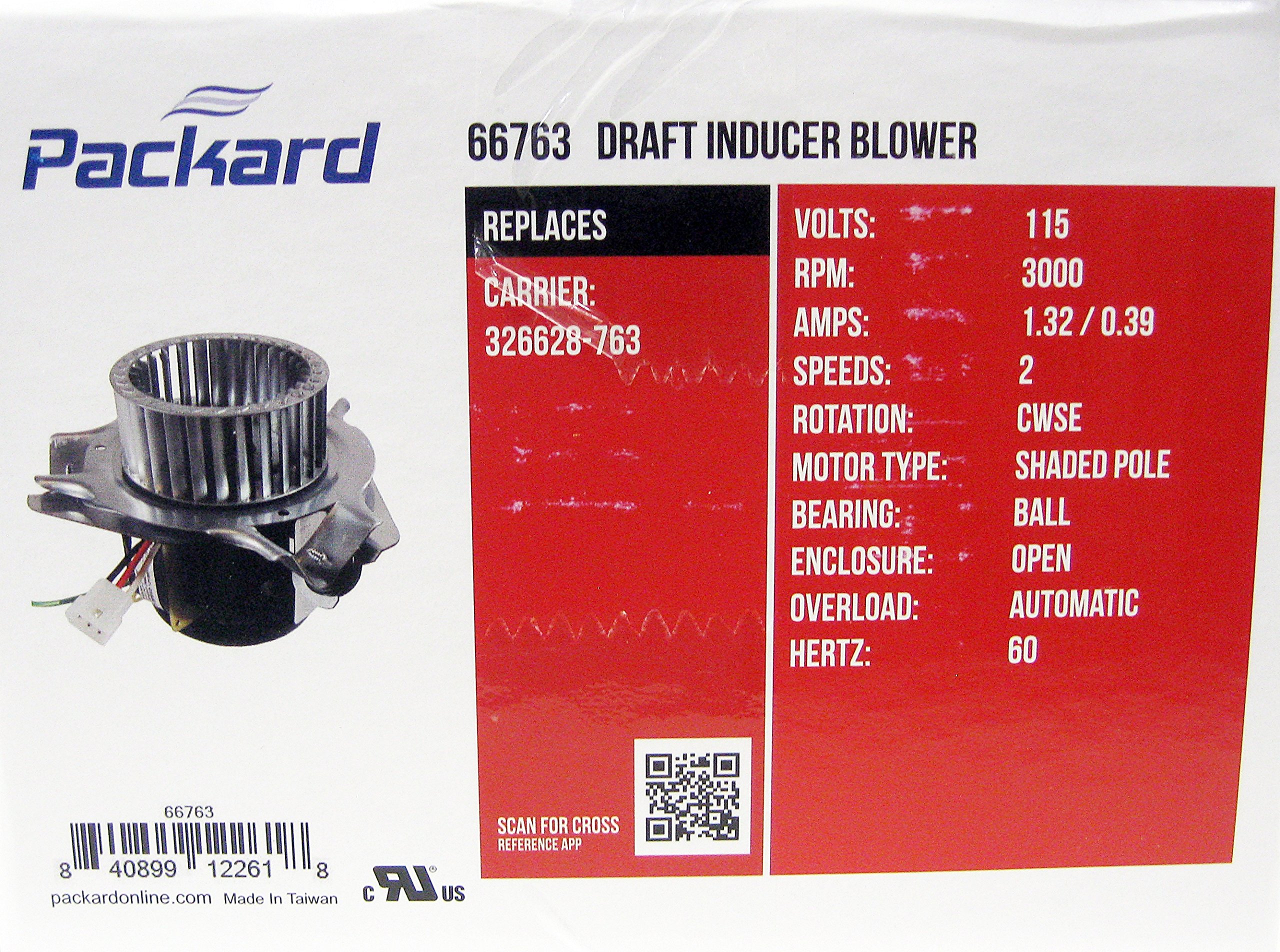 Packard Draft Inducer Fan Furnace Blower Motor Replacement for Carrier 326628-763 - Compatible with Carrier Furnace Models, Quiet Operation for Home Heating Systems
