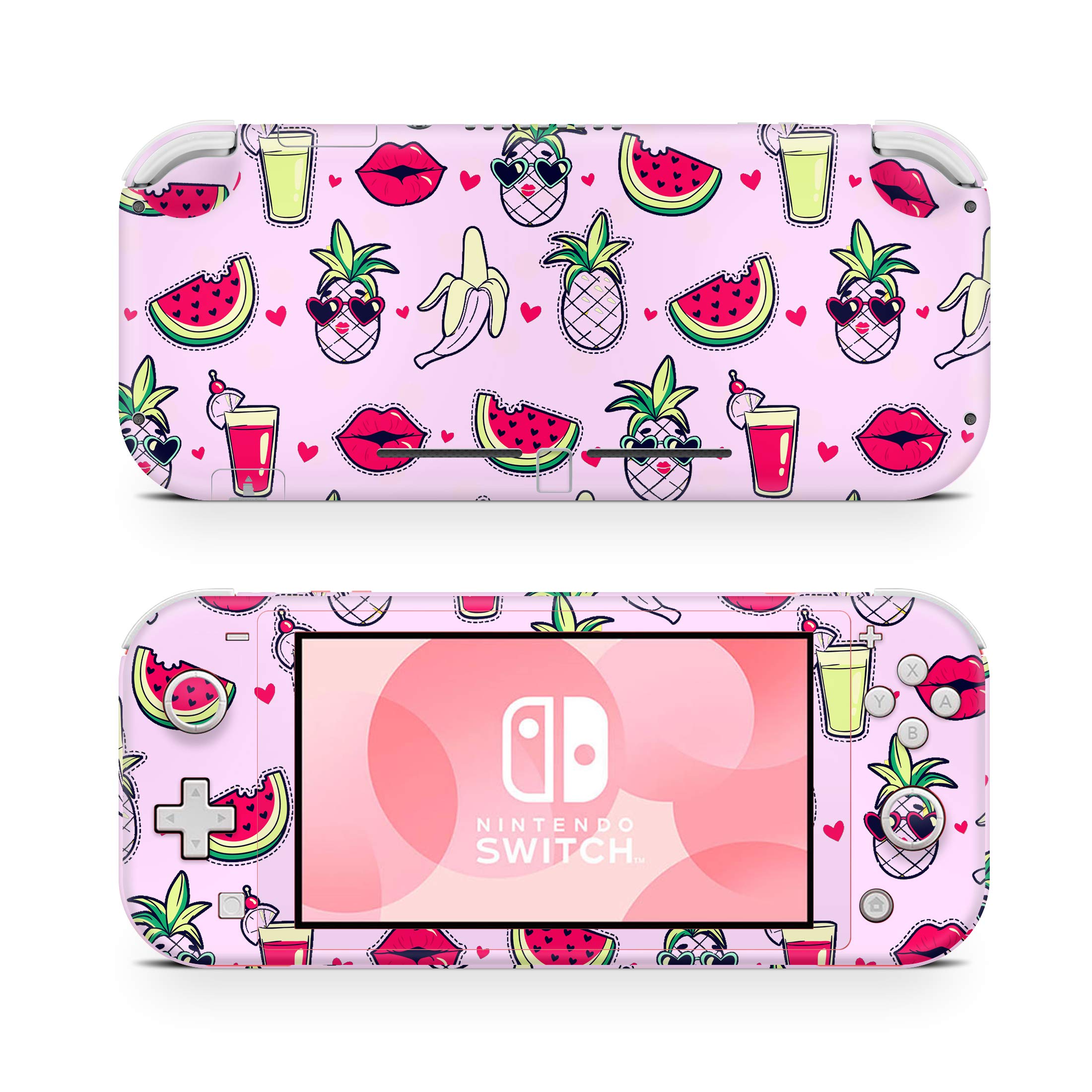 ZOOMHITSKINS Nintendo Switch Lite Skin - Pink Tropical Pineapple Watermelon Design, 3M Vinyl Protective Cover | Durable, Easy to Install, Made in USA | Perfect for Gaming, Travel & Summer Vacation Accessories