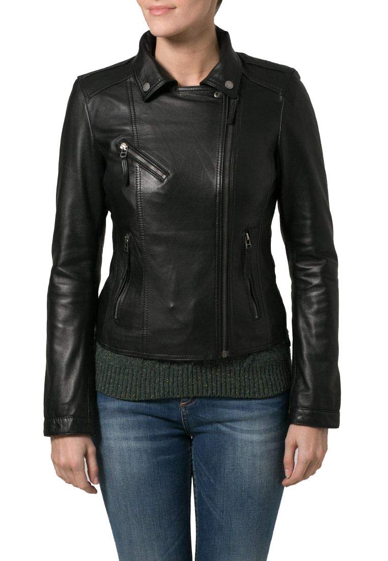Women's Real Leather Motorcycle Jacket - Quilted Bomber Biker Jacket Stylish Outerwear for Riding & Casual Wear | Black