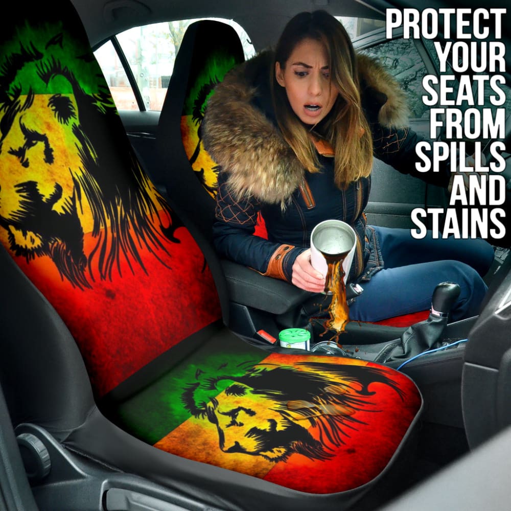Reggae Rasta Lion Car Seat Covers - Custom Fit for Most Vehicles (2-Piece Set) | Unique Gift for Music Lovers & Car Enthusiasts | Perfect for Road Trips, Daily Commutes & Jamaican-Themed Decor