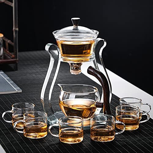 RORA Semi-Automatic Rotating Glass Teapot Set with Infuser - Kungfu Tea Maker for 6 Cups | Perfect for Home Tea Ceremonies, Office Relaxation & Gift Giving