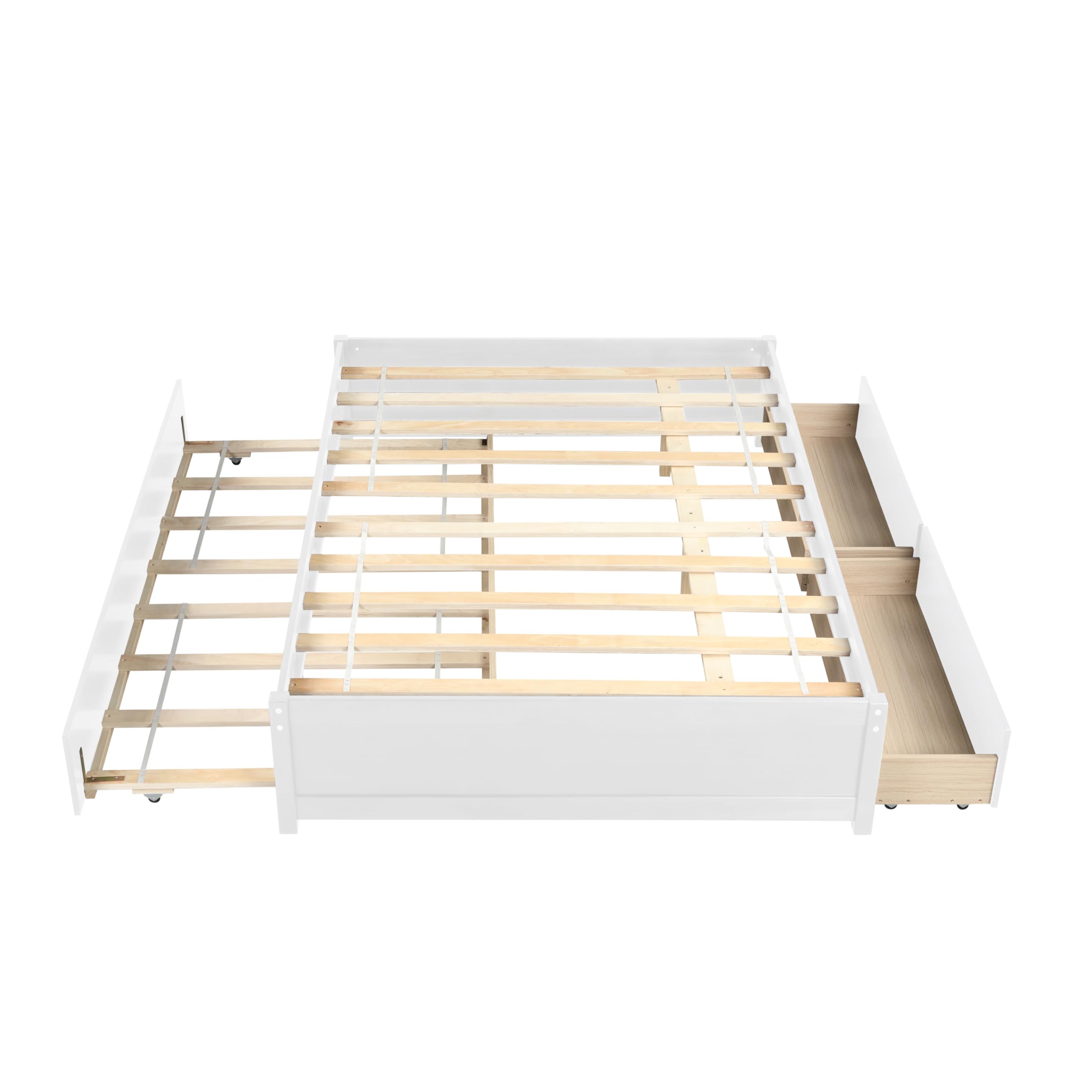 Bellemave White Wood Platform Bed Frame with Trundle and Storage Drawers - Full Size Captain Bed for Kids, Teens & Adults - Perfect for Small Spaces, Guest Rooms & Dormitories