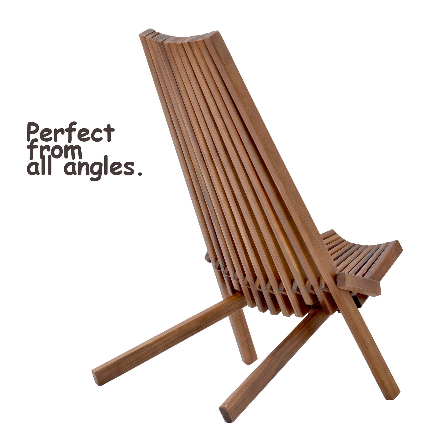 Solid Acacia Wood Folding Lounge Chairs Set of 2 - Handcrafted Low Profile Patio Seating for Indoor & Outdoor Use - Perfect for Beach, Yard, Balcony, Fire Pit & Garden Relaxation (2-Pack)