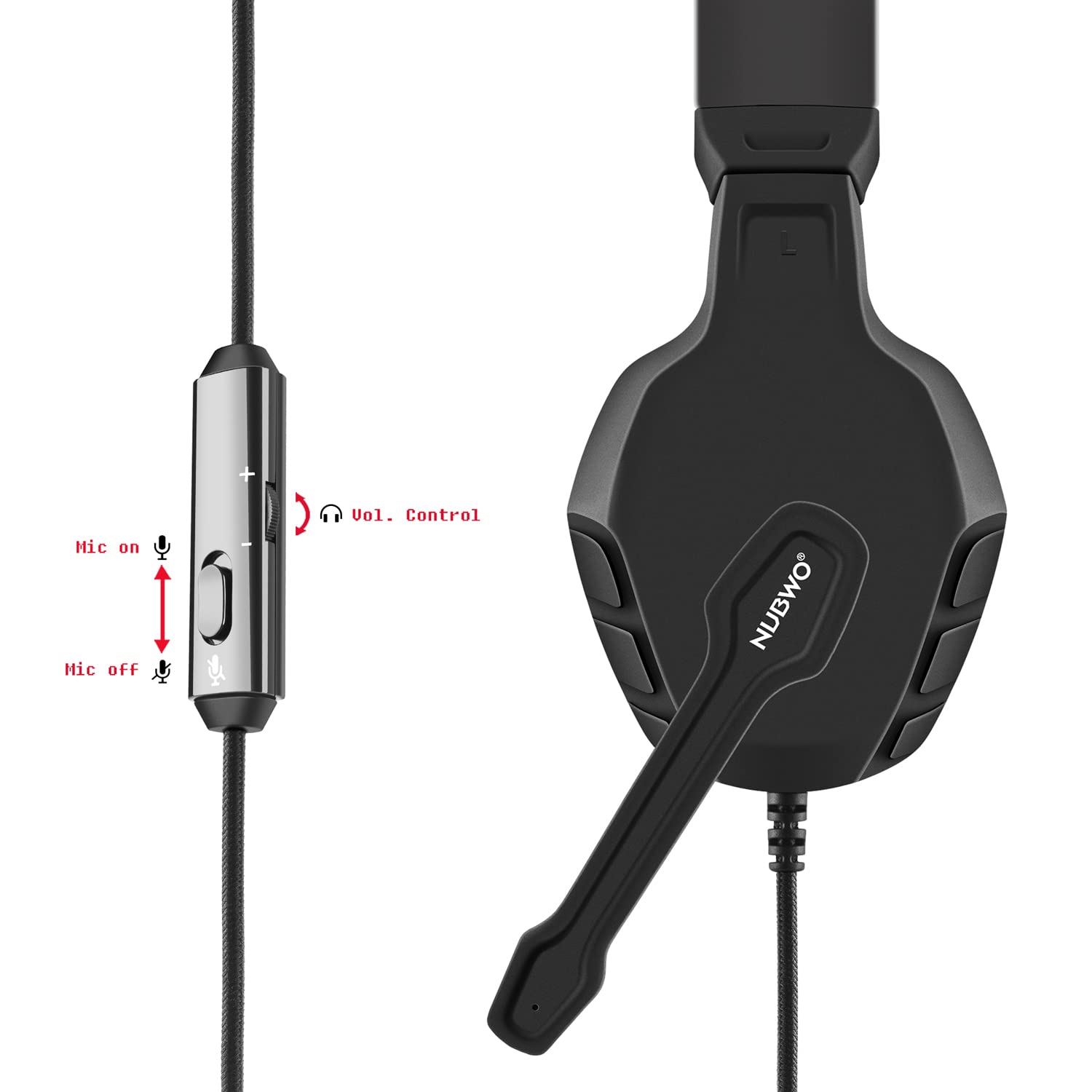 NUBWO U3 Wired Gaming Headset with Noise-Canceling Mic for PC, PS4, PS5, Xbox One, Mac, Nintendo Switch - Lightweight Over-Ear Headphones with In-Line Controls - Perfect for Online Gaming, Streaming & Conference Calls (Black)