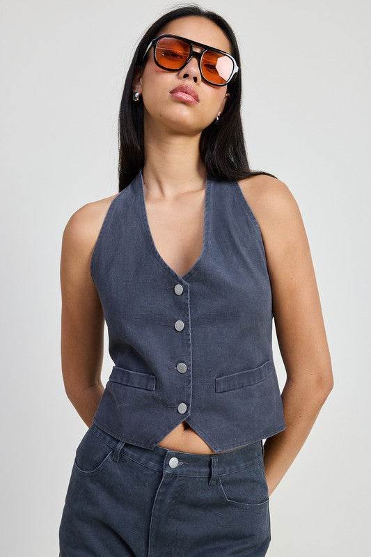 Women's Stylish Button-Up Halter Neck Top - Casual Summer Blouse for Beach, Party & Date Night Outfits