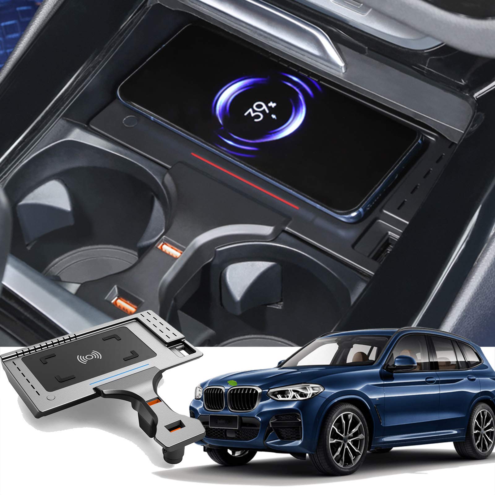 Fast 15W QI Wireless Car Charger for BMW X3/X4 (2018-2021) - Compatible with iPhone 12/11/XS/XR/X & Samsung S20/S10/S9/S8 - Perfect for Hands-Free Charging While Driving