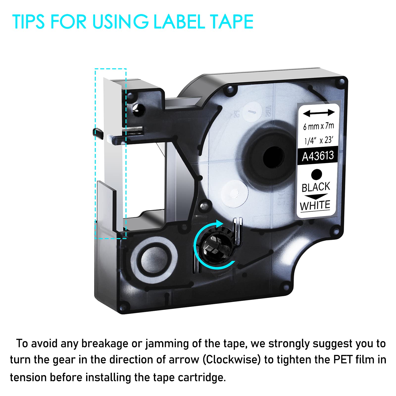Dymo D1 43613 Compatible 1/4 Inch Black on White Label Tape - Works with LabelManager 280 Label Maker | Perfect for Office Organization, Shipping Labels & Home Storage