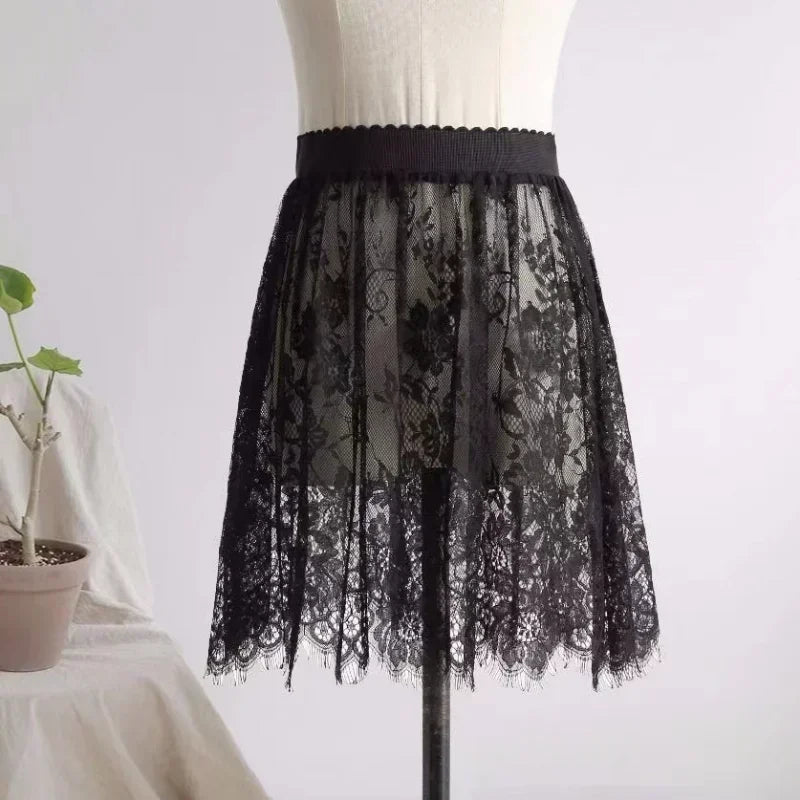 Elegant Black and White Lace High Waist Midi Skirt - Long Tulle Skirt with Elastic Waistband for Women - Perfect for Beach, Wedding, Party & Formal Occasions