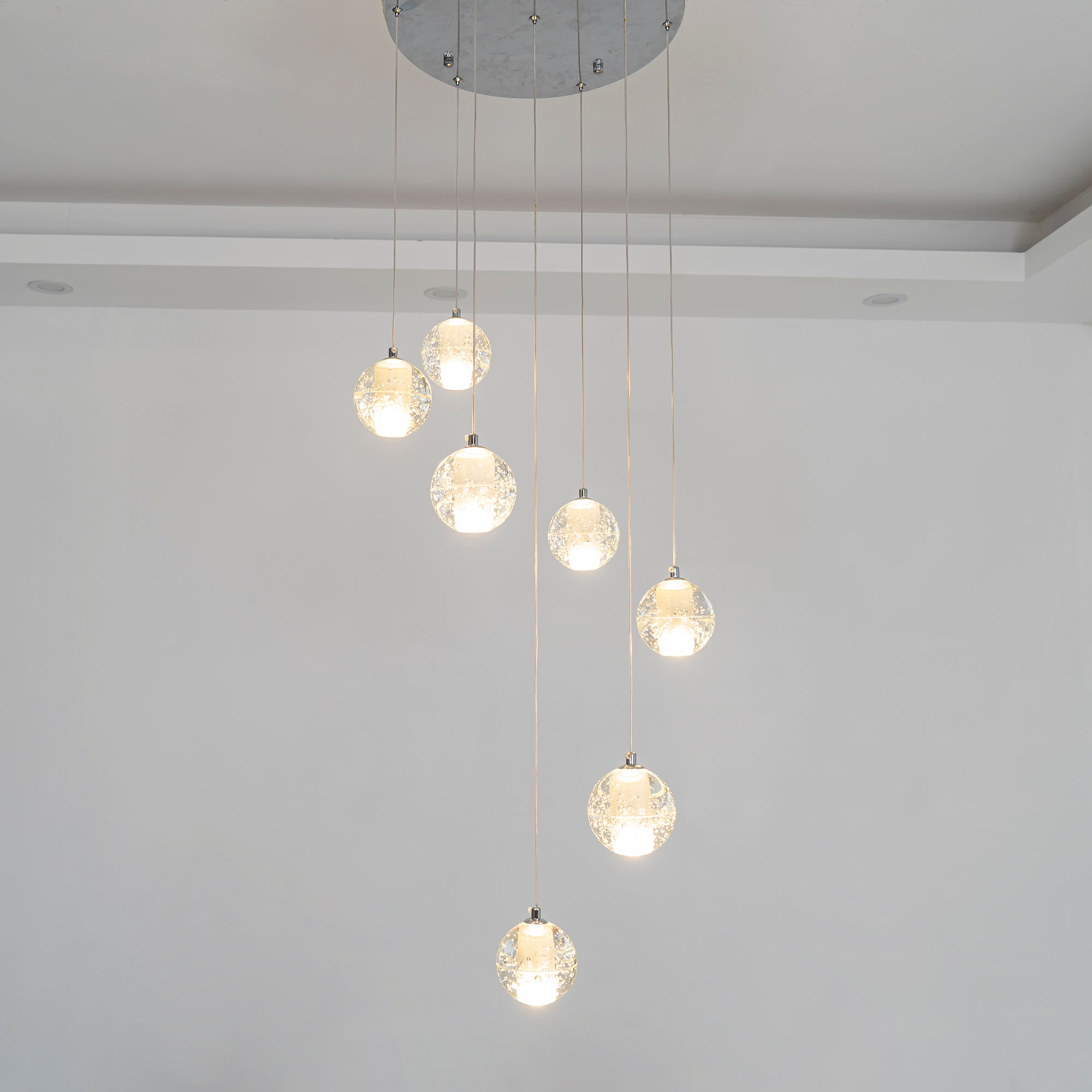 Elegant Ball Crystal Pendant Light - Modern Chandelier for Dining Room, Bedroom & Living Room Decor - Dimmable LED Hanging Light Fixture