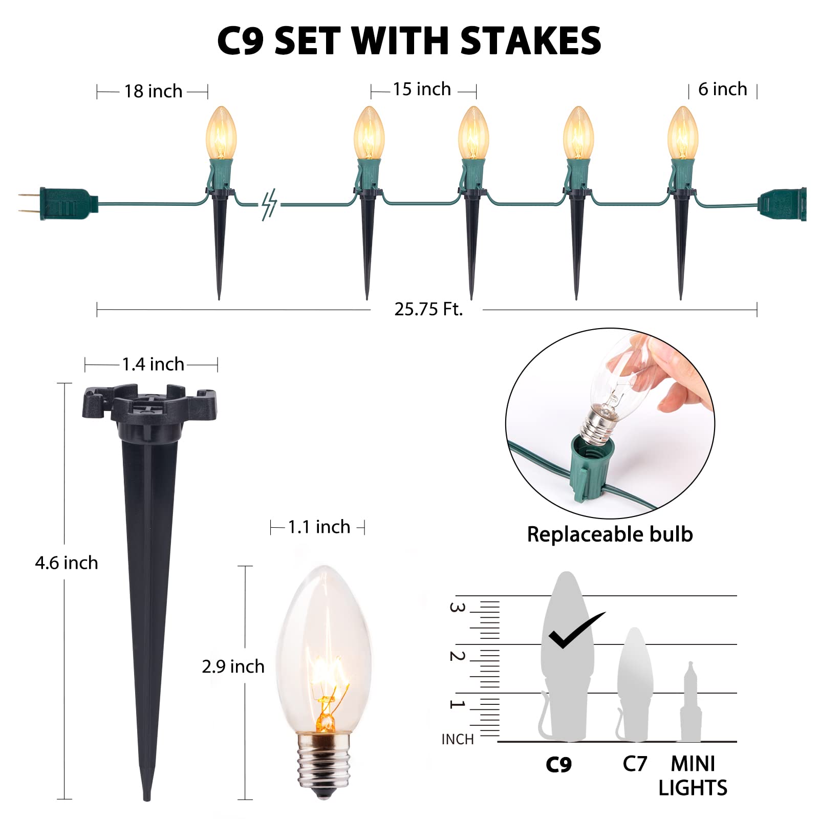 C9 Christmas Pathway String Lights Outdoor - 2 Pack 51.4 FT 40 LED Clear Lights with 40 Stakes, Waterproof Connectable Walkway Lights for Indoor/Outdoor Xmas Party Holiday Commercial Decoration (Warm White) - Perfect for Driveways, Gardens, Patios & Holiday Displays