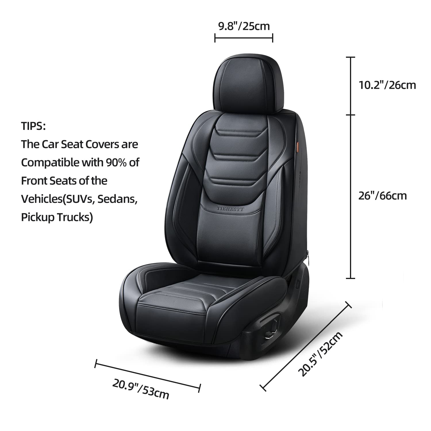 Premium Leather Car Seat Covers Front Pair - Breathable, Waterproof & Airbag Compatible Universal Fit for Cars, Trucks, SUVs, Sedans | Lumbar Support & All-Season Protection | Ideal for Commuting, Road Trips & Daily Driving (Black)