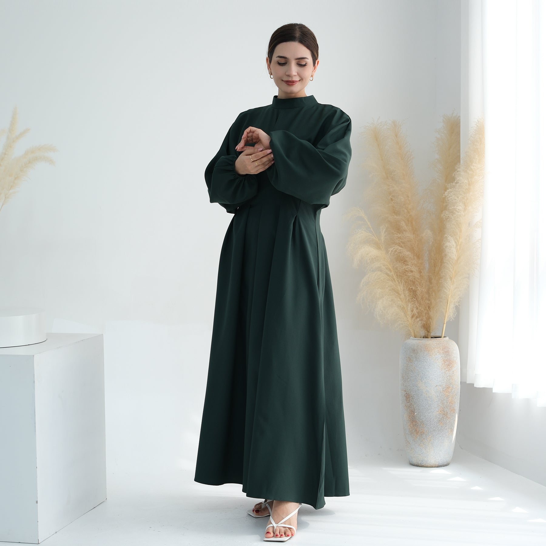 Madison Long Sleeve Maxi Dress in Green | Flowy Boho Chic Women's Dress for Casual Outings, Date Nights & Fall Weddings