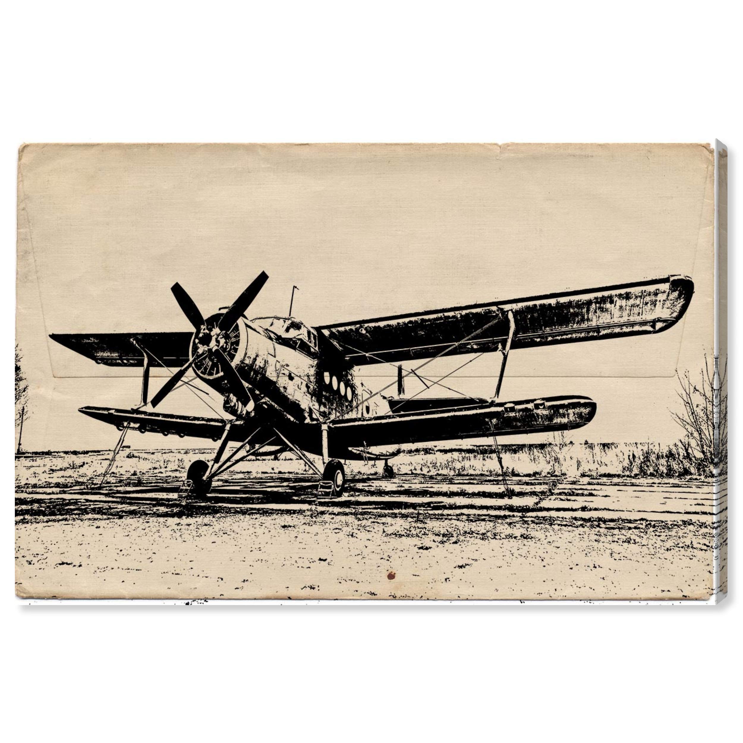 Transportation Wall Art Canvas Prints 'The Flying Machine' - Vintage Airplane Decor for Living Room, Office & Aviation Enthusiasts